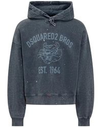 DSquared² - Hoodies & Sweatvesten ,Blauw ,Katoen Marineblauwe Hoodie Met Logo Print - Lyst