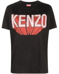 KENZO - Tops ,Zwart ,Katoen T-Shirt Met Logo-Opdruk En Ronde Hals - Lyst