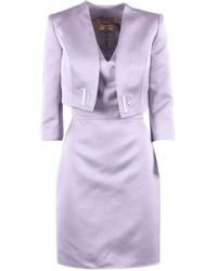 Elisabetta Franchi - Kleedjes ,Paars ,Tule Duchess Satin En Tule Jurk Met Jasje - Lyst