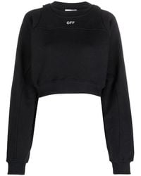 Off-White c/o Virgil Abloh - Hoodies & Sweatvesten ,Zwart ,Katoen Logo-Print Cropped Katoenen Sweatshirt - Lyst