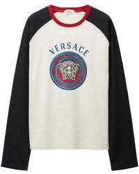 Versace - Tops ,Veelkleurig ,Katoen Raglan T-Shirt Met Ronde Hals - Lyst