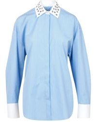 MSGM - Overhemden ,Blauw ,Katoen Gestreept Katoenen Overhemd - Lyst