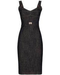 Dolce & Gabbana - Vestito in denim nero elasticizzato con schiena aperta - Lyst
