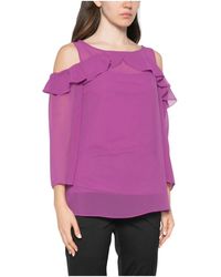 Pennyblack - Overhemden ,Paars ,Blusa Porpora C/Voilant M/L Spalla Scoperta - Lyst