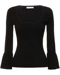 Michael Kors - Truien & Vesten ,Zwart ,Polyester Ribgebreide Stretch Viscose Trui Met Ruches - Lyst