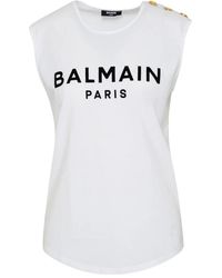 Balmain - 3 Button Logo Print Tank Top In White/black - Lyst