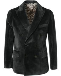 Reveres 1949 - Jassen ,Zwart ,Leer Double-Breasted Velvet Jacket - Lyst