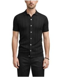Gran Sasso - Truien & Vesten ,Zwart ,Katoen Kort Gebreid Shirt Met Mouwen - Lyst