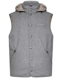 Brunello Cucinelli - Jassen ,Grijs ,Wol Bonded Wool Flannel Down Vest - Lyst