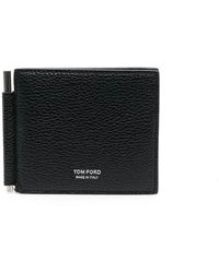 Tom Ford - Accessoires ,Zwart ,Leer Portemonnee Met Geldclip Van Zacht Generfd Leer Met T-Lijn - Lyst
