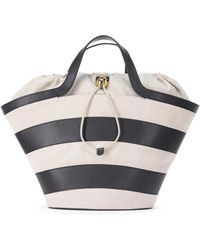 Furla - Gestreifte Shopper-Tasche Mit Ledergriffen - Lyst