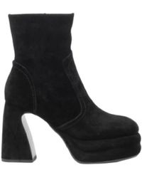 Jeannot - Schwarze wildleder stiefeletten mit bubble-absatz,braune wildleder bubble absatz stiefeletten - Lyst