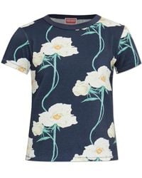 KENZO - Tops ,Blauw ,Katoen T-Shirt Met Bloemmotief - Lyst