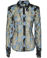 ROTATE BIRGER CHRISTENSEN - Schwarzes Mesh Figurbetontes Hemd - Lyst