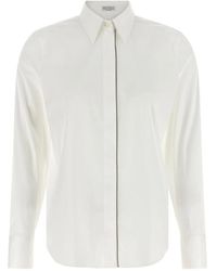 Brunello Cucinelli - Stretch Cotton Poplin Shirt Met Glanzende Trim - Lyst