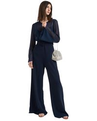 P.A.R.O.S.H. - Jumpsuits & Playsuits ,Blauw ,Polyester Elegante Jumpsuit Met Ronde Hals En Wijde Pijpen - Lyst