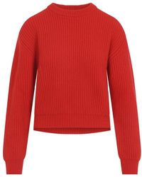 Jil Sander - Truien & Vesten ,Rood ,Wol Geribde Gebreide Trui - Lyst