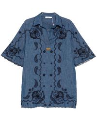 Zimmermann - Kleedjes ,Blauw ,Denim Aster Denim Mini Jurk - Lyst
