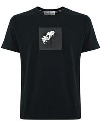 Stone Island - Blaues logo print baumwoll t-shirt - Lyst