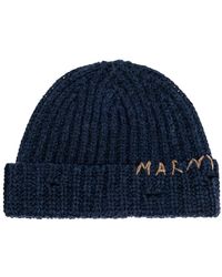 Marni - Accessoires ,Blauw ,Wol Pet Met Logo - Lyst