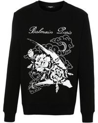 Balmain - Felpa nera con stampa logo - Lyst