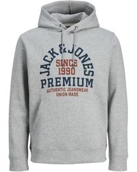 Jack & Jones - Hoodies & Sweatvesten ,Grijs ,Katoen Grijze Hoodie Met Logodetail - Lyst