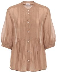 Marella - Overhemden ,Bruin ,Katoen Katoenen En Zijden Mousseline Blouse - Lyst