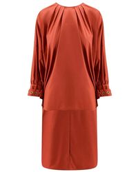 Max Mara - Kleedjes ,Rood ,Katoen Rode Jurk Met Korte Mouwen - Lyst