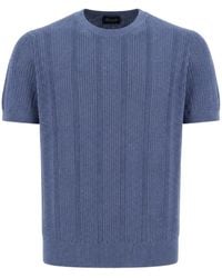 Drumohr - Truien & Vesten ,Blauw ,Katoen Gebreide Top Met Korte Mouwen - Lyst