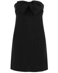 Saint Laurent - Crepe Jurk Met Off-Shoulder En Strikdetail - Lyst