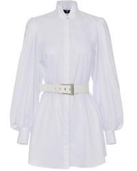 Elisabetta Franchi - Weiße baumwollpopeline-kleid mit puffärmeln und smoking-kragen - Lyst