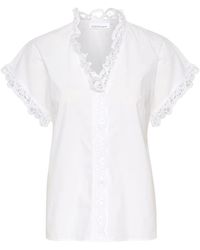 Karen By Simonsen - Overhemden ,Wit ,Katoen Witte Kant V-Hals Blouse - Lyst