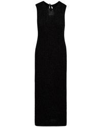 Akep - Schwarzes Geripptes Lurex Langkleid - Lyst