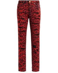 Roberto Cavalli - Jeans ,Rood ,Katoen Skinny Jeans Met Luipaardprint - Lyst