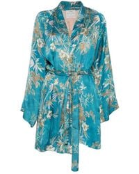 forte_forte - Bloemenprint Satijnen Kimono - Lyst