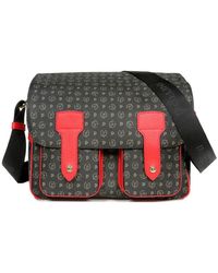 Pollini - Borsa a spalla messenger large nera con stampa heritage e inserti rossi - Lyst