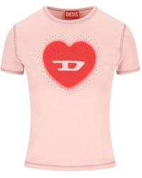 DIESEL - Tops ,Roze ,Katoen T-Uncuties Heart Logo T-Shirt - Lyst