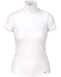 Marc Cain - Tops ,Wit ,Katoen T-Shirt Met Mock Neck En Split - Lyst