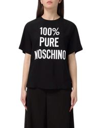 Moschino - Schwarzes t-shirt mit slogan-druck und kurzen ärmeln,weißes logo t-shirt kurzarm - Lyst