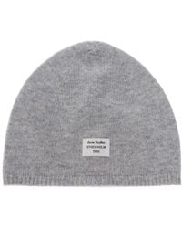Acne Studios - Accessoires ,Grijs ,Kasjmier Kasjmier Muts Met Logo - Lyst