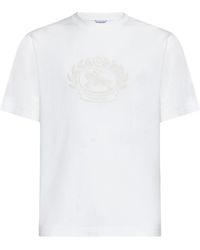 Burberry - Tops ,Wit ,Katoen T-Shirt Met Ronde Hals En Geborduurd Logo - Lyst
