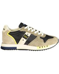 Blauer - Grüner polyester sneaker mit schnürsenkeln, kontrastdetails, applikation, logo - Lyst