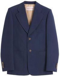 Valentino - Jassen ,Blauw ,Blauwe Geweven Jas Met Inkeping Revers - Lyst