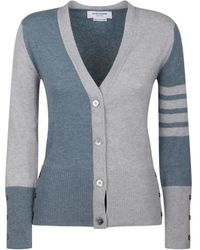 Thom Browne - Hellgrauer Cardigan-Pullover Mit V-Ausschnitt - Lyst