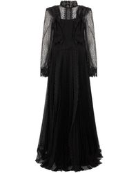 Alberta Ferretti - Kleedjes ,Zwart ,Katoen Lange Jurk Met Doorschijnende Mouwen - Lyst