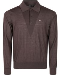 Prada - Tops ,Bruin ,Wol Superfine Wool Polo Shirt - Lyst