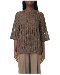 Brunello Cucinelli - Brauner Pailletten Strickpullover - Lyst