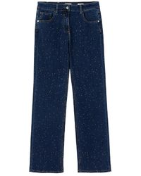 Oltre - Jeans ,Blauw ,Katoen Regular Jeans Met Kristallen - Lyst