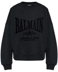 Balmain - Velvet-Finish Logo Sweatshirt - Lyst