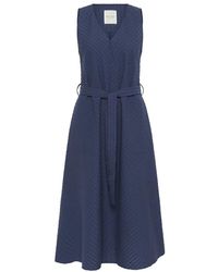Part Two - Kleedjes ,Blauw ,Katoen Gestructureerde Katoenen Jurk Met Riem - Lyst